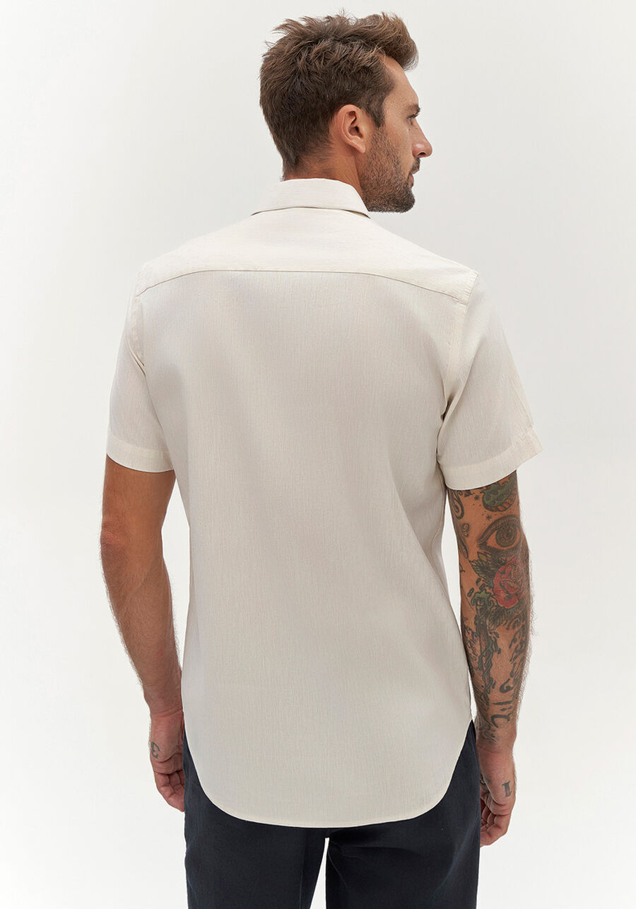 Camisa Manga Curta Masculina em Tecido Linho, BRANCO OFF WHITE. Camisa Manga Curta Masculina em Tecido Linho, BRANCO OFF WHITE, large.