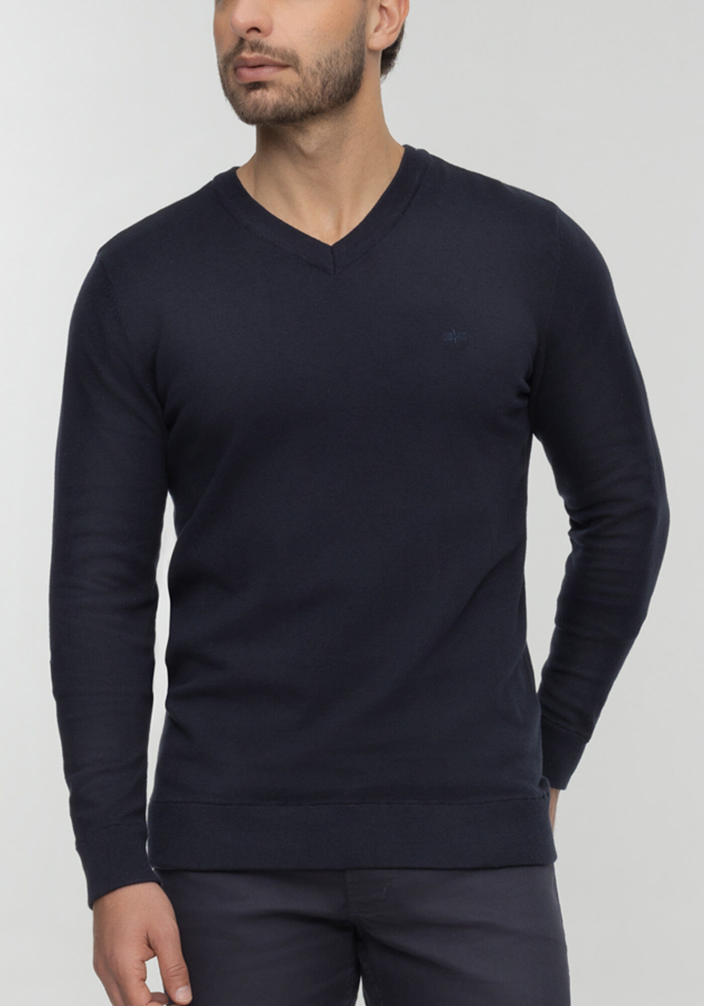 Blus&atilde;o B&aacute;sico Em Tric&ocirc; Com Mangas Longas E Gola V, MARINHO ACTION, large.