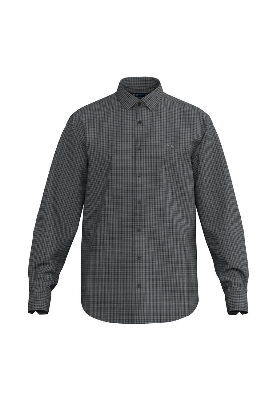 Camisa Masculina Comfort De Mangas Longas Em Algodão Fio 40, CINZA XAXADO. Camisa Masculina Comfort De Mangas Longas Em Algodão Fio 40, CINZA XAXADO, large.