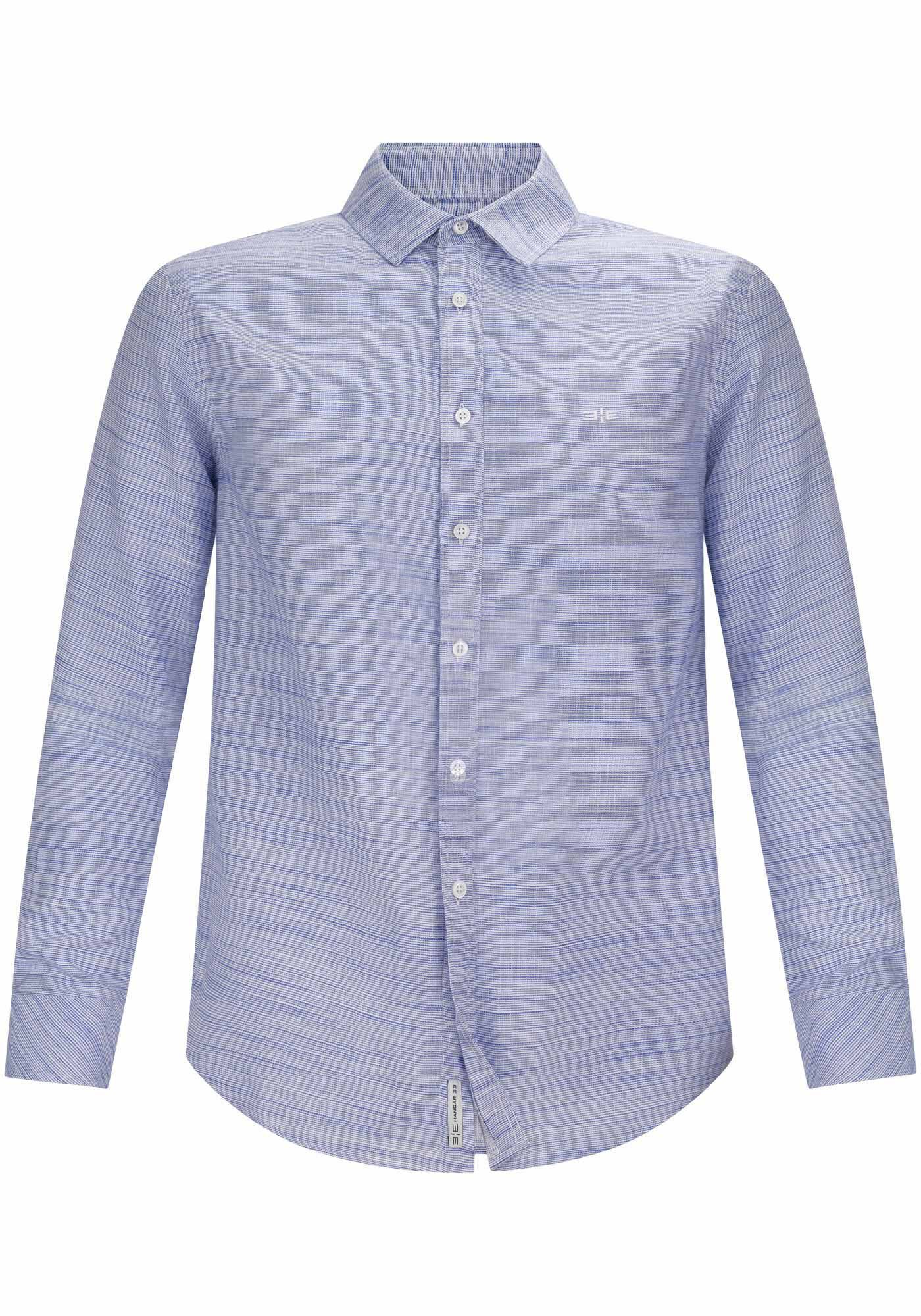Camisa Masculina Slim Fit em Tecido Flam&ecirc; Org&acirc;nico, AZUL OMEGA, large.