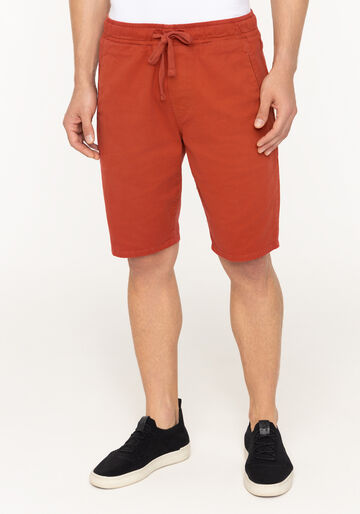 Bermuda Jogging Com Bolsos Em Sarja Denim Malha, LARANJA FERRUGEM. Bermuda Jogging Com Bolsos Em Sarja Denim Malha, LARANJA FERRUGEM, large.