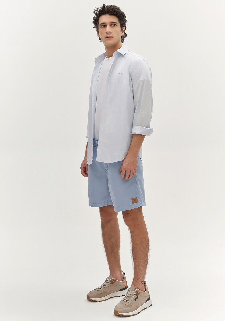 Shorts Jogging Com Bolsos Em Sarja Estonada, AZUL BRUMA, large.