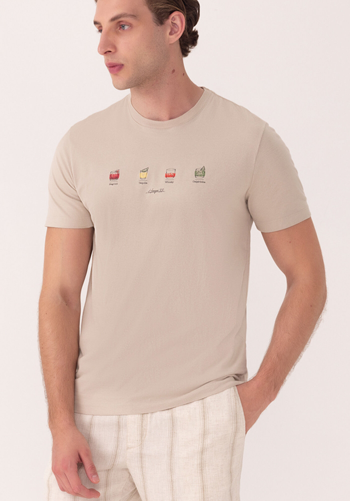 Camiseta De Mangas Curtas Em Algod&atilde;o Penteado, BEGE SILVERSTONE, large.