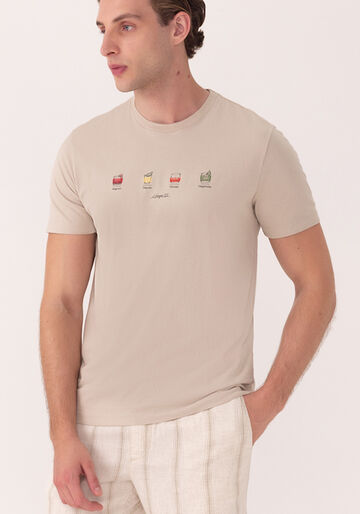Camiseta De Mangas Curtas Em Algodão Penteado, BEGE SILVERSTONE. Camiseta De Mangas Curtas Em Algodão Penteado, BEGE SILVERSTONE, large.