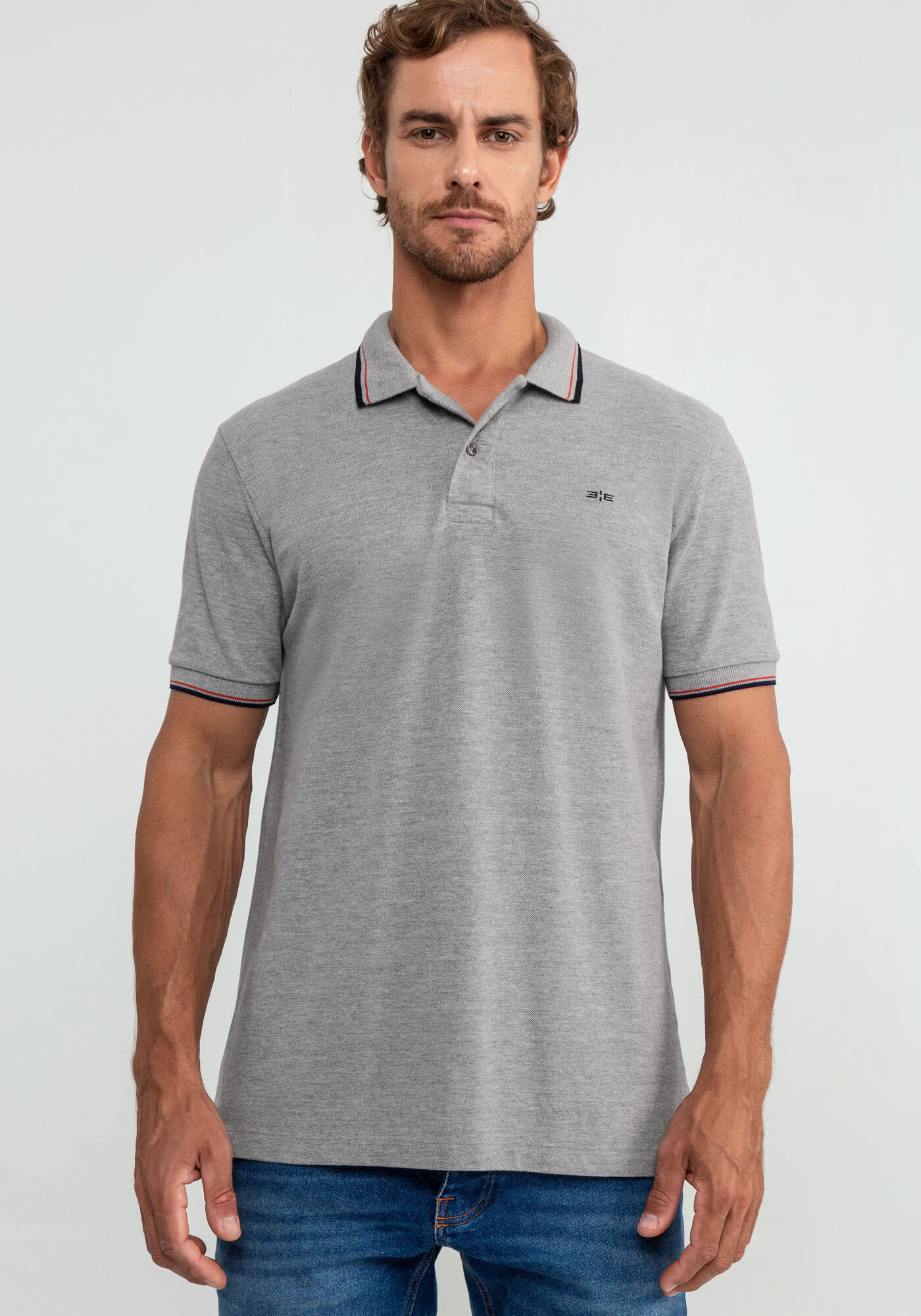 Camisa Polo Masculina Cl&aacute;ssica Piquet, MESCLA MEDIO, large.