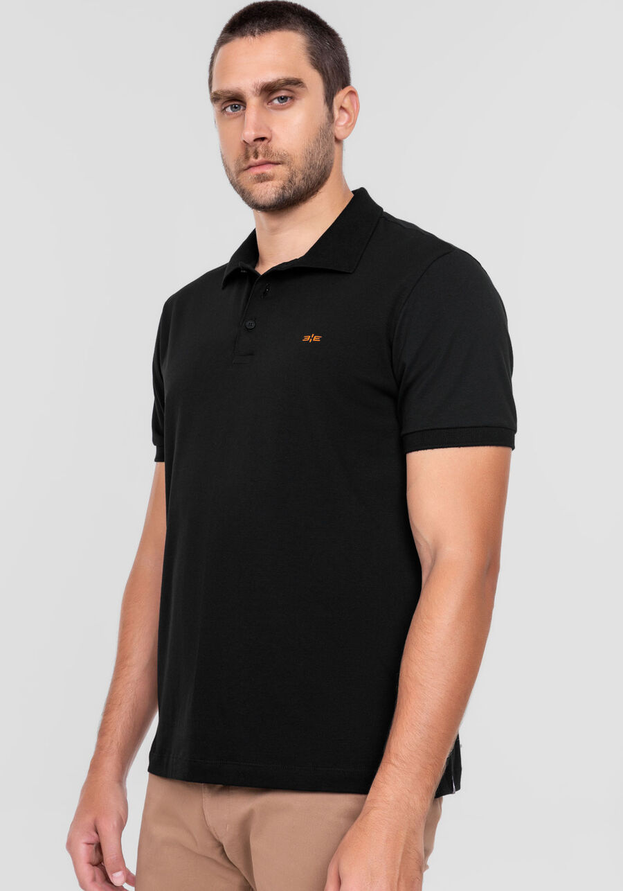 Camisa Polo Masculina em Algodão Pima Clássica, PRETO REATIVO, large.