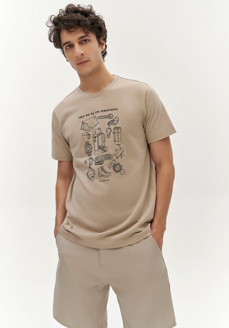 Camiseta Masculina Manga Curta Estampada, BEGE PANAMA, large.