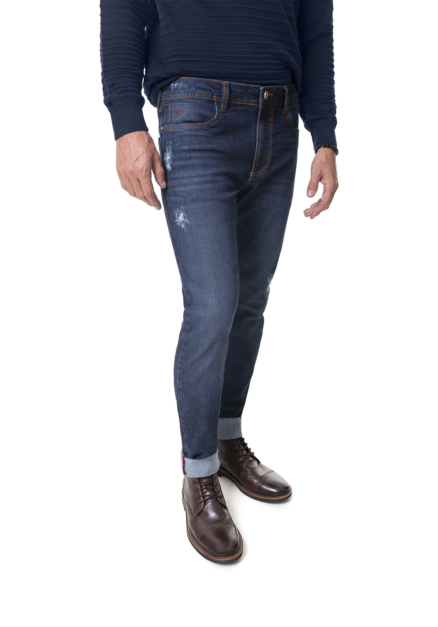 Cal&ccedil;a com Elastano, JEANS ESCURO, large.