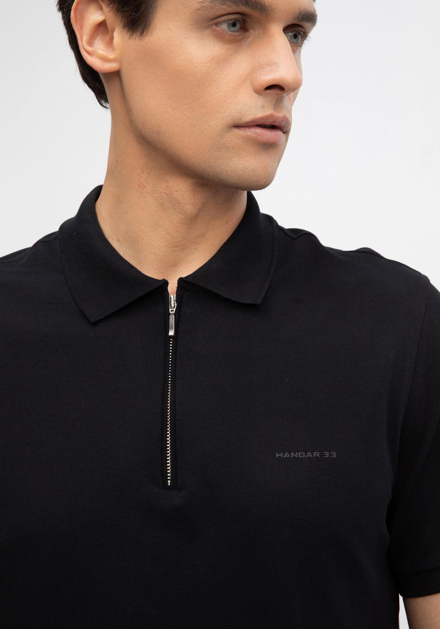 Camisa Polo Masculina em Malha Piquet Pima, PRETO REATIVO, large.