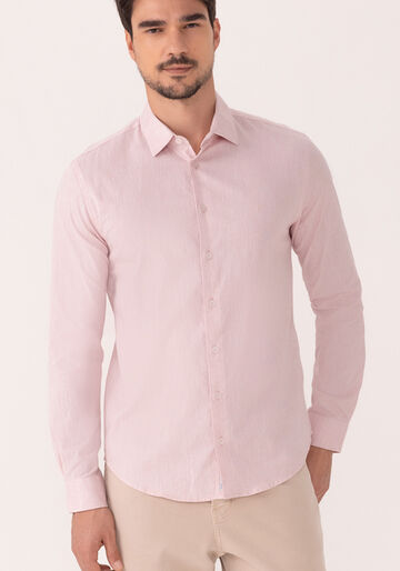 Camisa Slim Fit De Mangas Longas Com Linho, ROSA MYRIAD. Camisa Slim Fit De Mangas Longas Com Linho, ROSA MYRIAD, large.