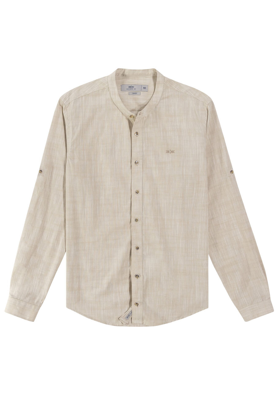 Camisa Masculina Slim Fit de Algodão Gola Padre, . Camisa Masculina Slim Fit de Algodão Gola Padre, , large.