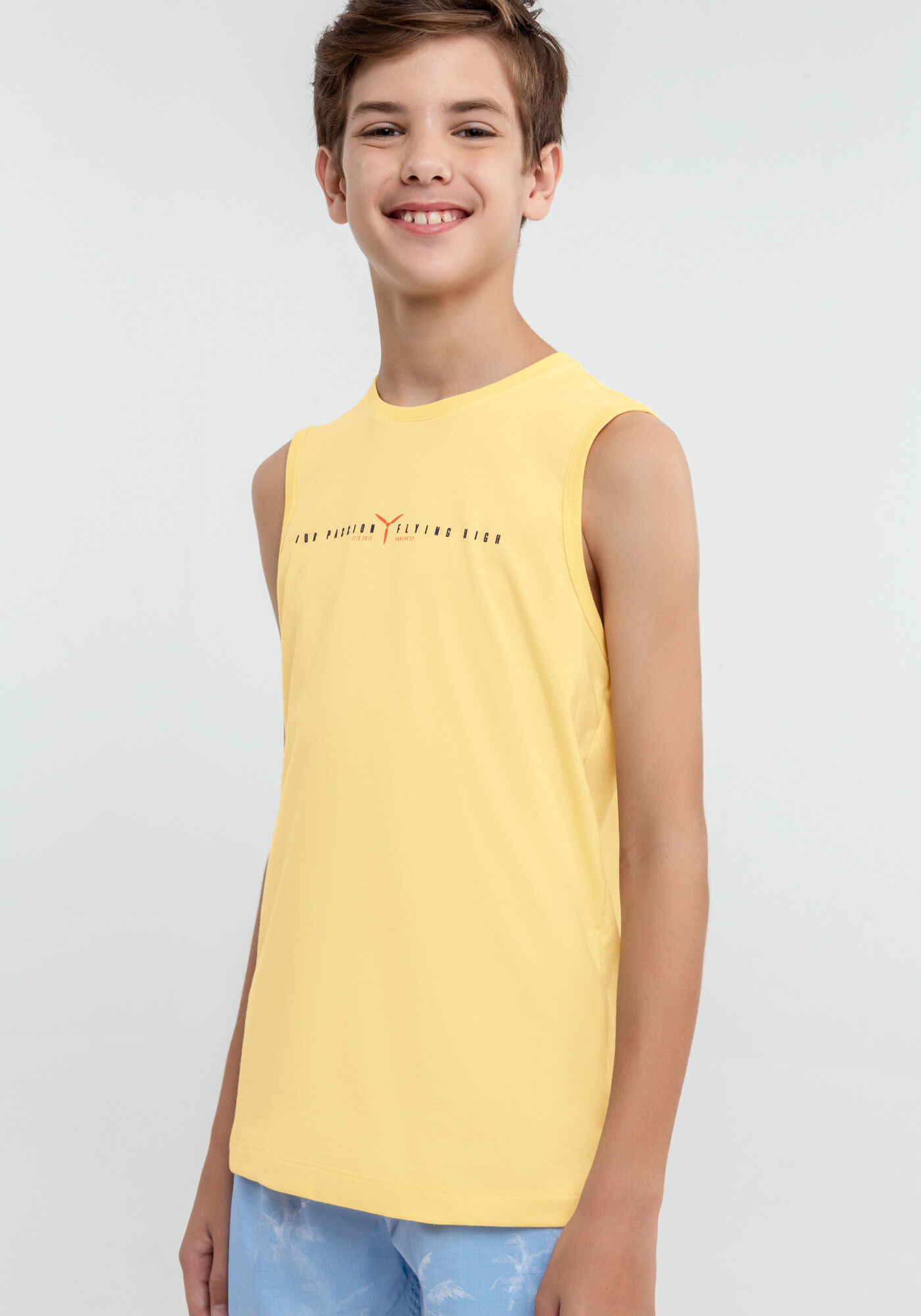 Regata Juvenil Masculina Reta Estampada, AMARELO  ROSITA, large.