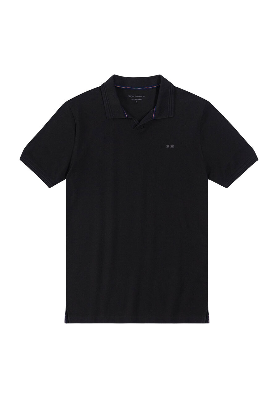 Camisa Polo Malha Piquet com Retilínea, PRETO REATIVO. Camisa Polo Malha Piquet com Retilínea, PRETO REATIVO, large.