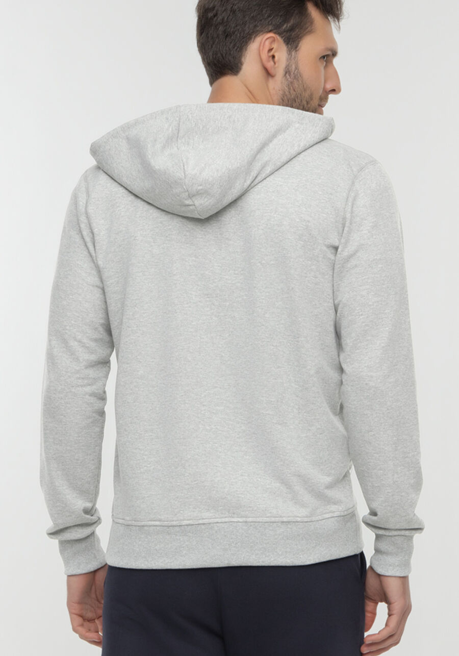 Jaqueta Com Capuz E Zíper Em Moletom Sem Felpa, MESCLA MEDIO. Jaqueta Com Capuz E Zíper Em Moletom Sem Felpa, MESCLA MEDIO, large.