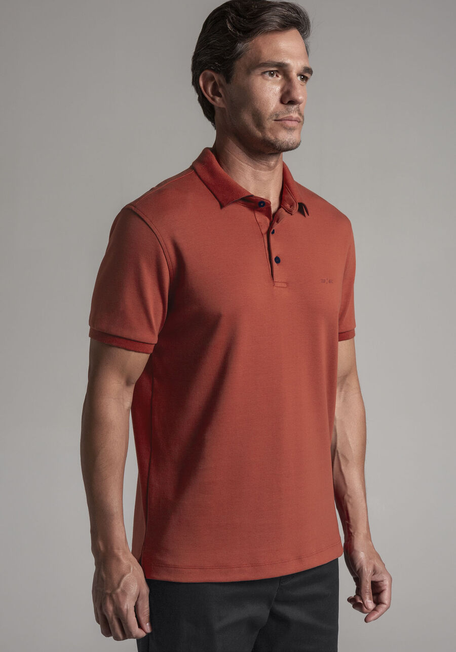 Camisa Polo Masculina em Malha Suedine Premium, LARANJA BRIGHT. Camisa Polo Masculina em Malha Suedine Premium, LARANJA BRIGHT, large.