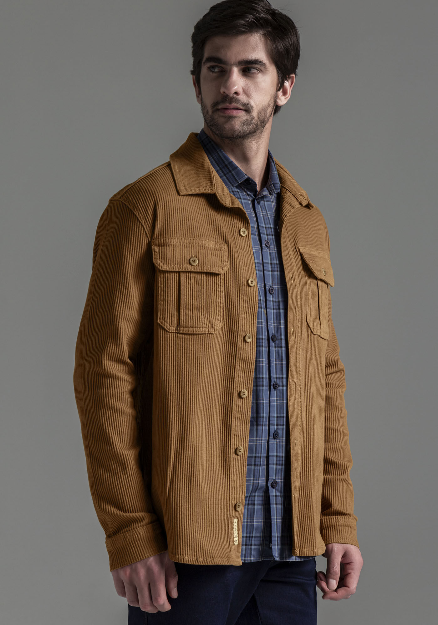 Jaqueta Sarja Cotel&ecirc; Masculina com Bolso Cargo, CAQUI CAMELO, large.