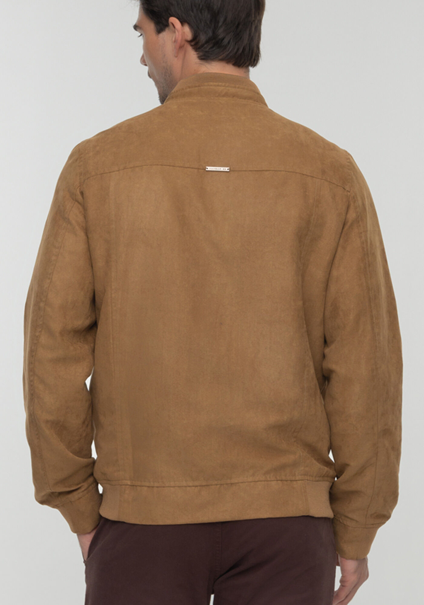 Jaqueta Bomber Masculina Com Punho E Z&iacute;per Em Suede, MARROM TILE, large.