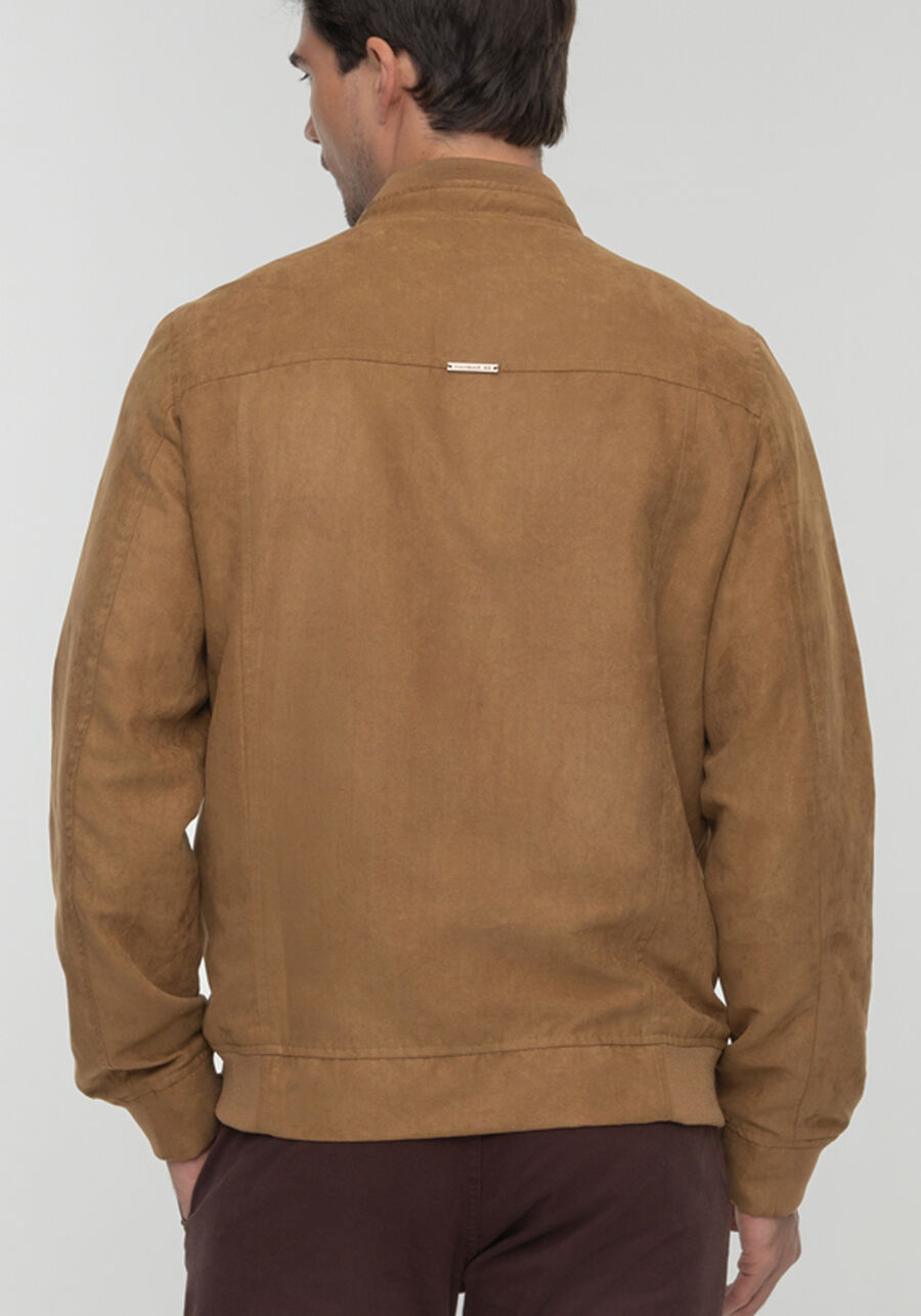 Jaqueta Bomber Masculina Com Punho E Zíper Em Suede, MARROM TILE. Jaqueta Bomber Masculina Com Punho E Zíper Em Suede, MARROM TILE, large.