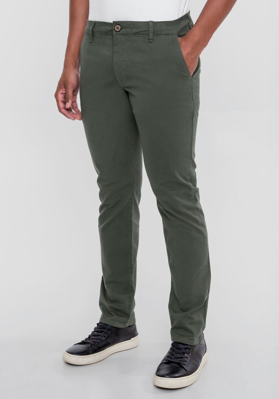 Calça Slim Turbofan Em Sarja Com Elastano, VERDE FURIA. Calça Slim Turbofan Em Sarja Com Elastano, VERDE FURIA, large.