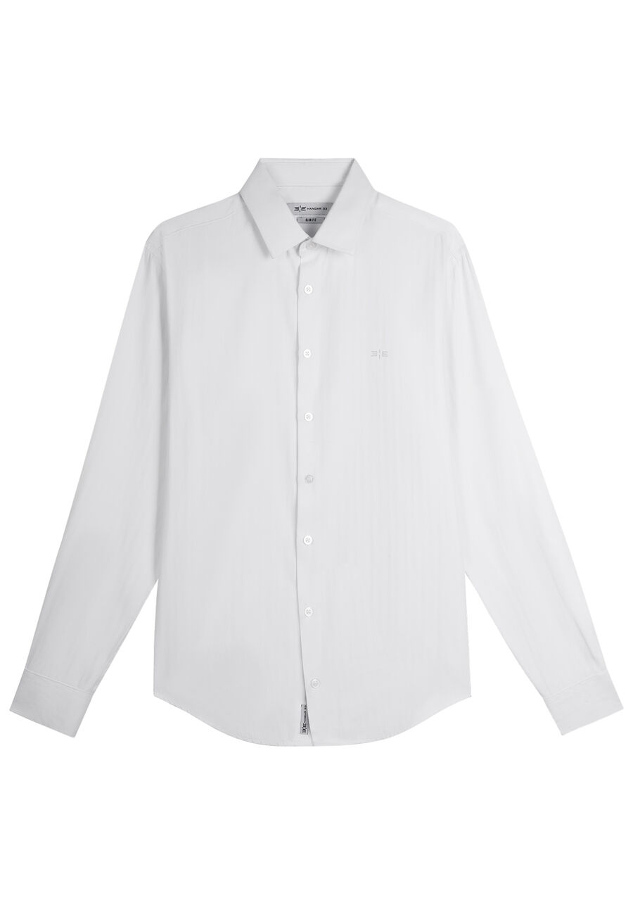 Camisa Masculina Slim Fit Maquinetada, BRANCO. Camisa Masculina Slim Fit Maquinetada, BRANCO, large.