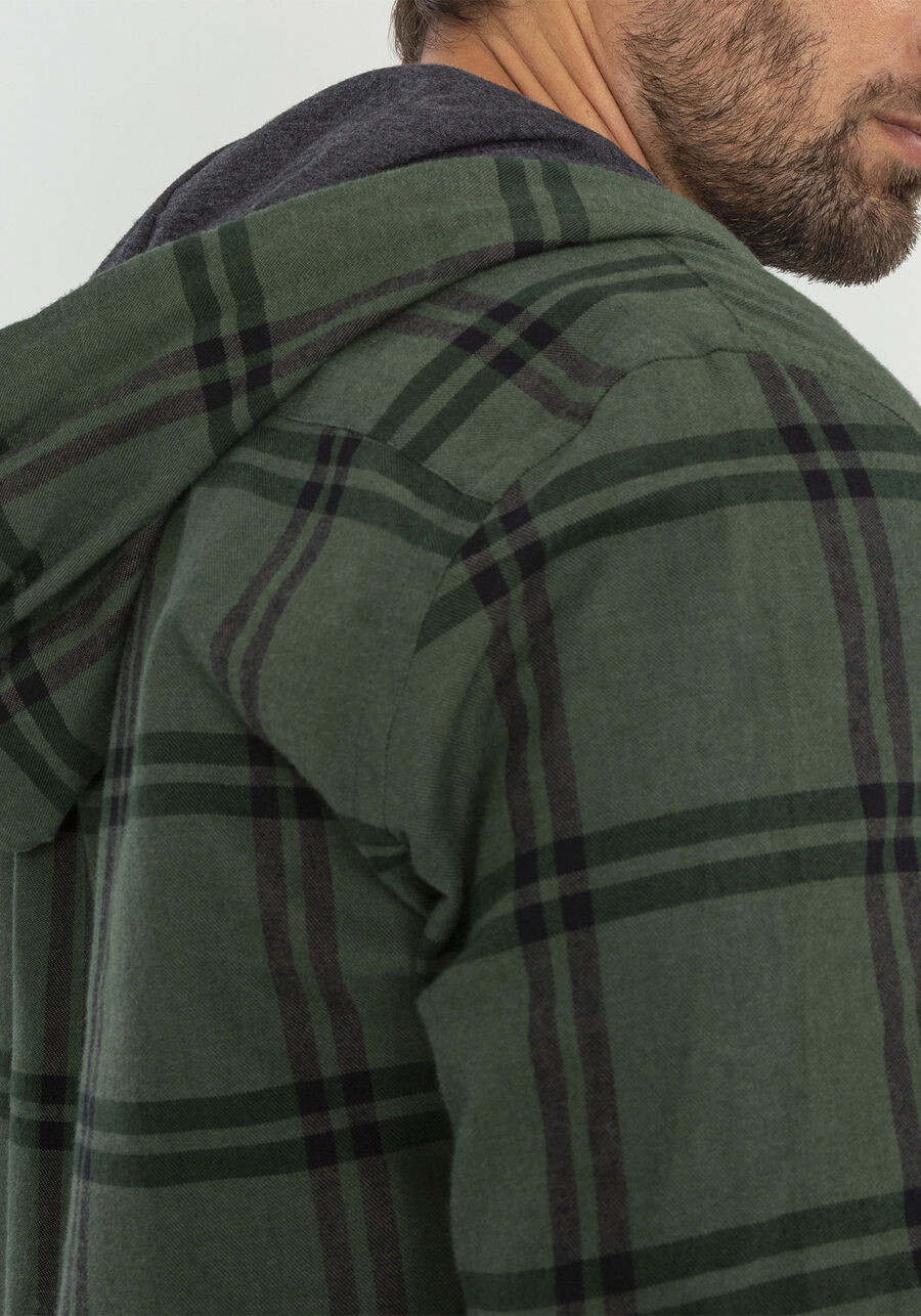 Camisa Capuz Flanela Xadrez Comfort, VERDE GOLF. Camisa Capuz Flanela Xadrez Comfort, VERDE GOLF, large.