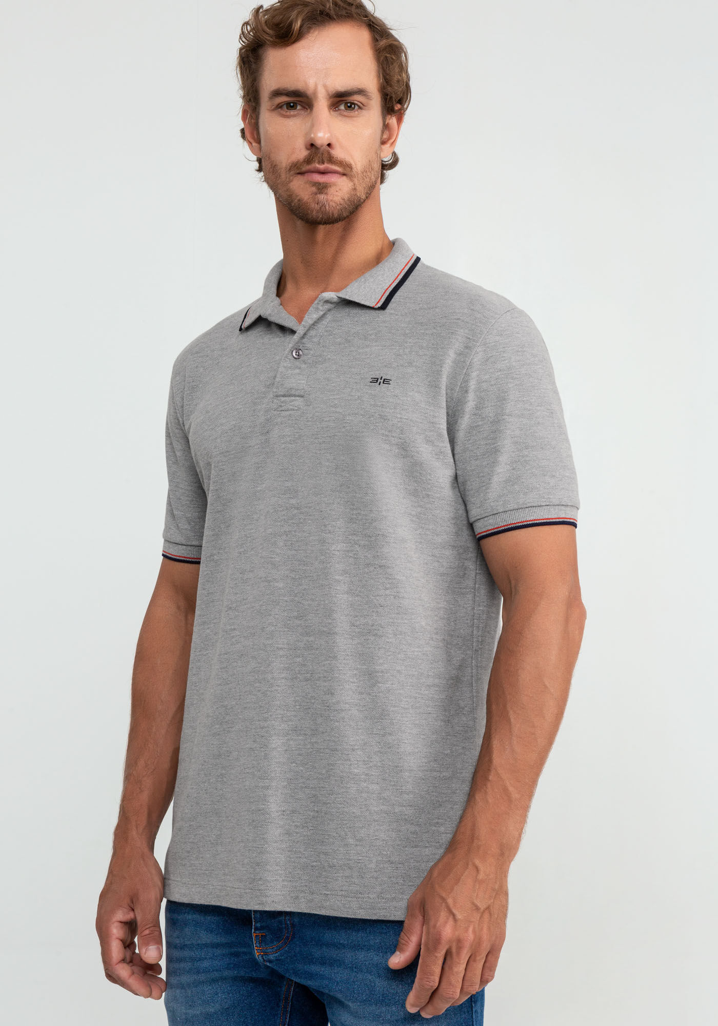 Camisa Polo Masculina Cl&aacute;ssica Piquet, MESCLA MEDIO, large.