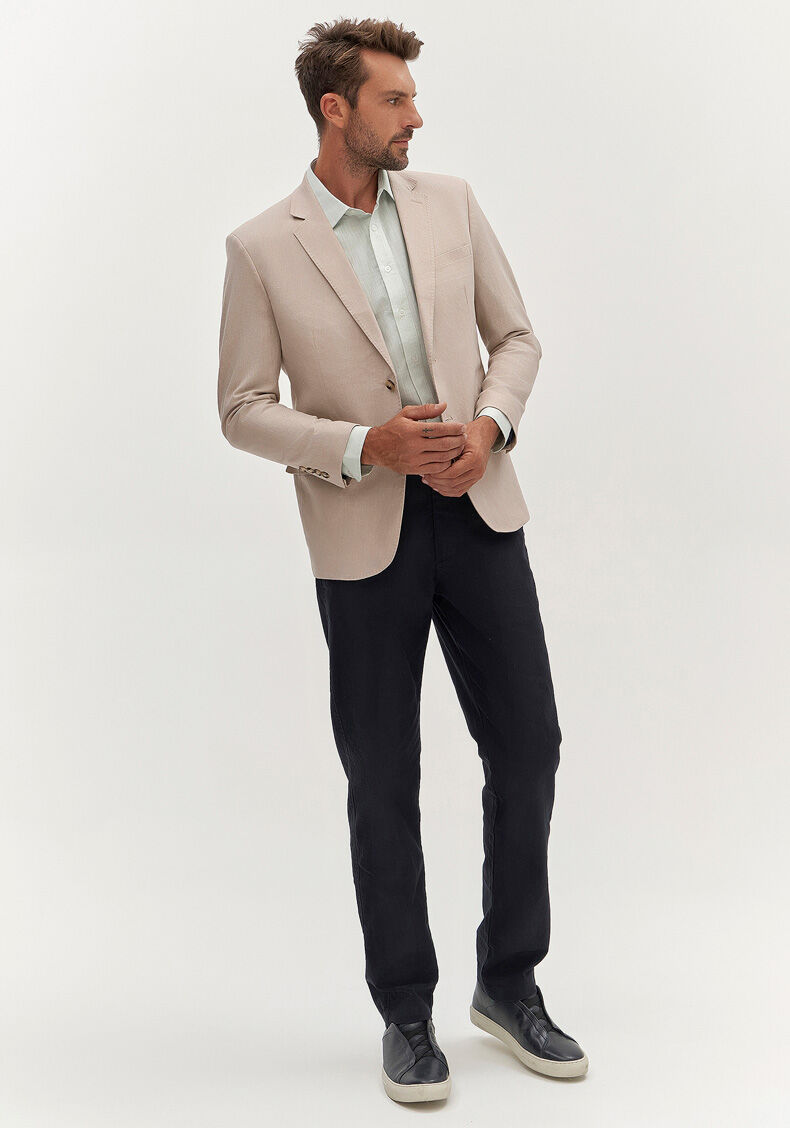 Blazer Slim Comfort Em Tecido Com Linho, BEGE SYSTEM, large.