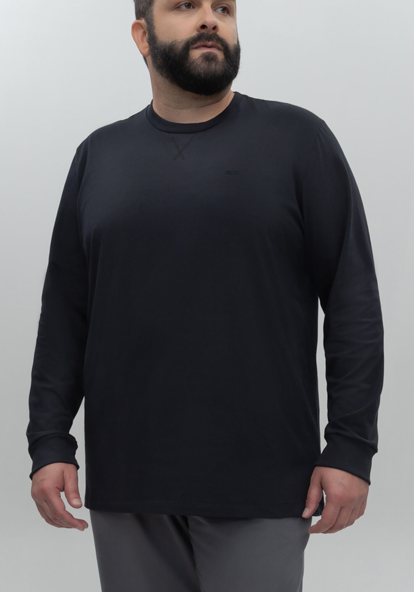 Camiseta De Mangas Longas Big & Tall Em Malha Respons&aacute;vel, PRETO, large.