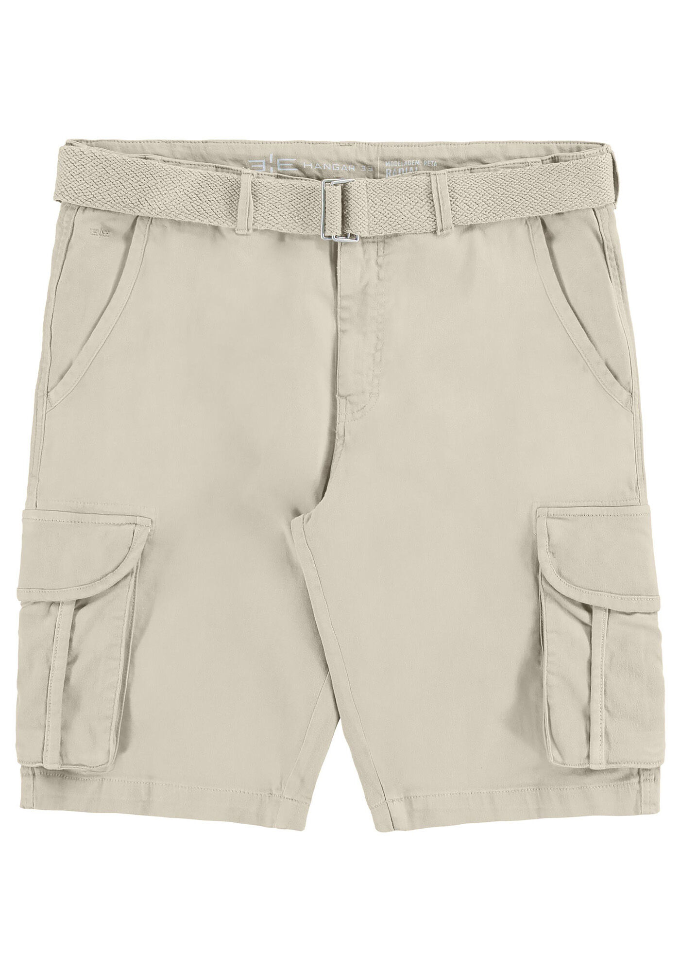 Bermuda Sarja Reta Cargo com Cinto, BEGE GELO, large.