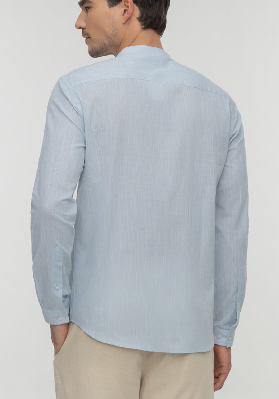 Camisa Slim Fit Com Gola Padre E Mangas Longas, AZUL BORA BORA. Camisa Slim Fit Com Gola Padre E Mangas Longas, AZUL BORA BORA, large.