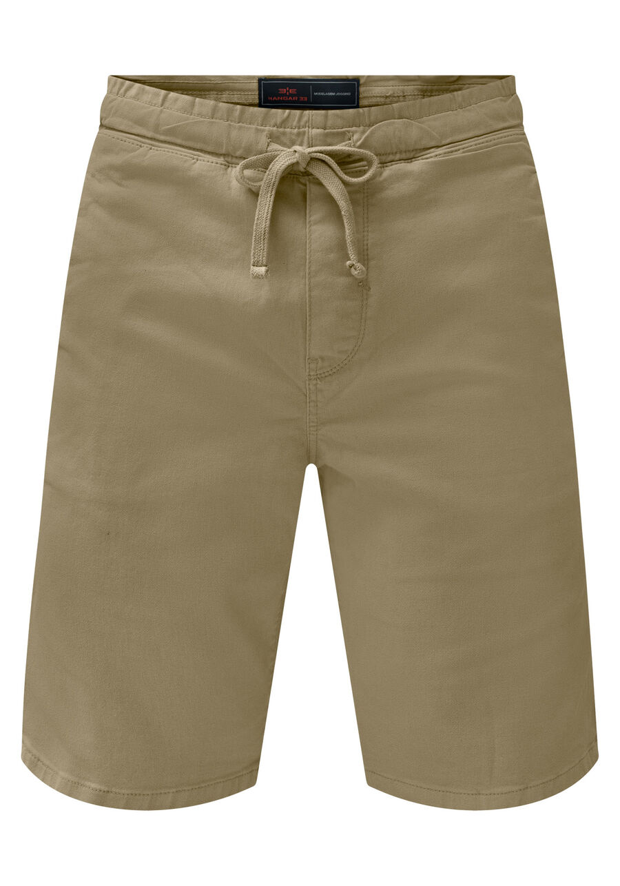 Bermuda Jogging Com Bolsos Em Sarja Denim Malha, CAQUI RAIZ. Bermuda Jogging Com Bolsos Em Sarja Denim Malha, CAQUI RAIZ, large.