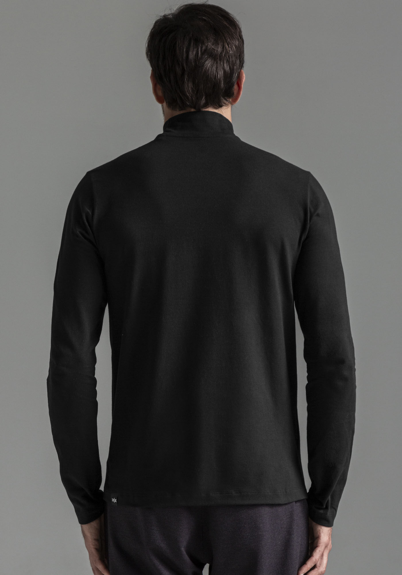 Camiseta De Mangas Longas Com Gola Alta Em Malha Cotton, PRETO REATIVO, large.