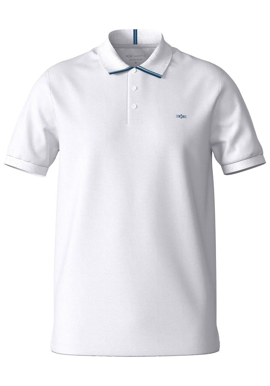 Camisa Polo Masculina com Retilínea, BRANCO. Camisa Polo Masculina com Retilínea, BRANCO, large.