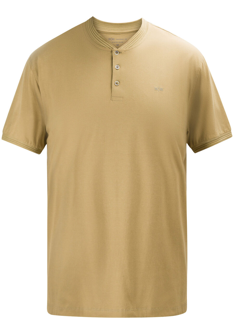 Camisa Masculina Big & Tall em Malha com Gola Padre, BEGE FUSION. Camisa Masculina Big & Tall em Malha com Gola Padre, BEGE FUSION, large.
