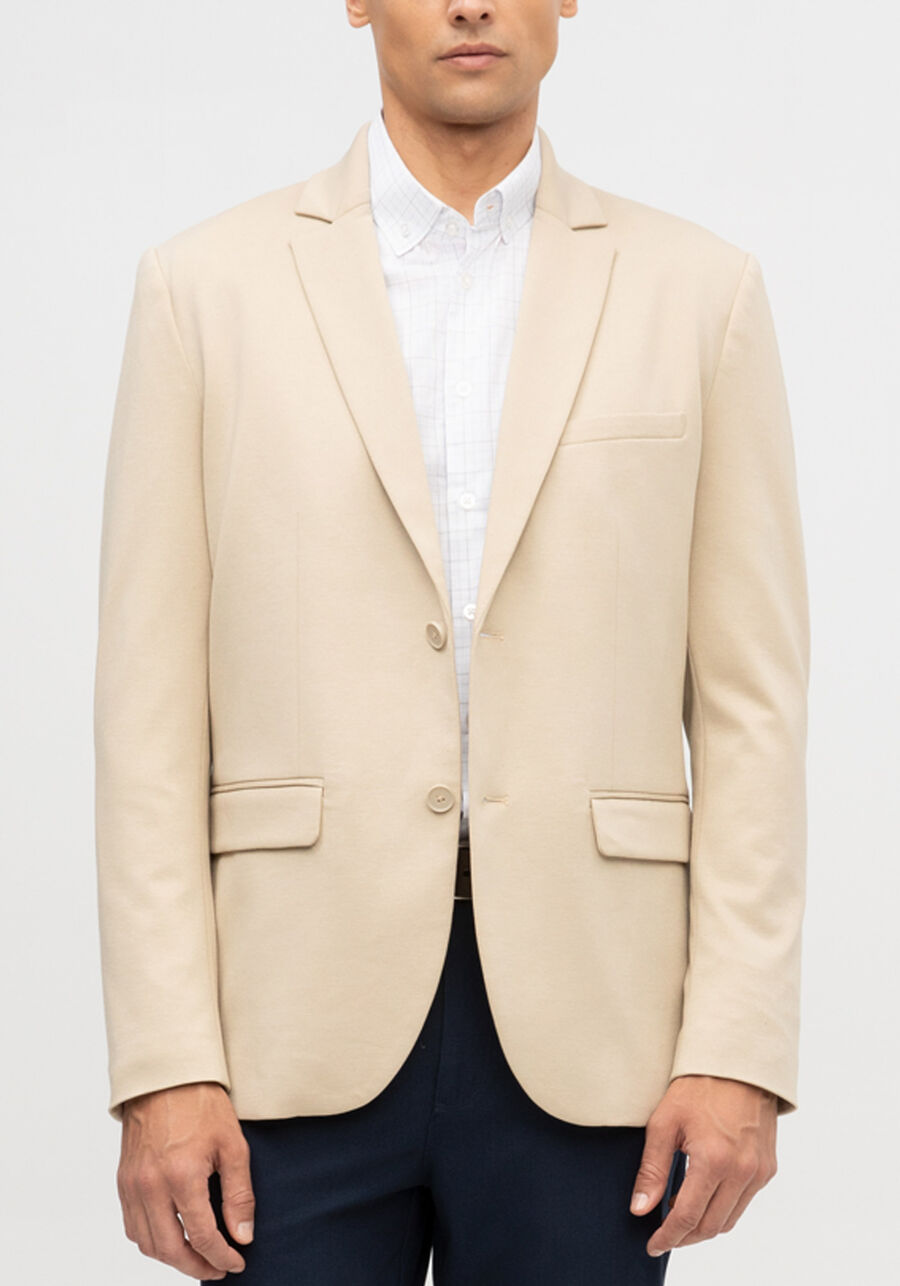 Blazer Slim Com Lapelas Em Malha, BEGE. Blazer Slim Com Lapelas Em Malha, BEGE, large.