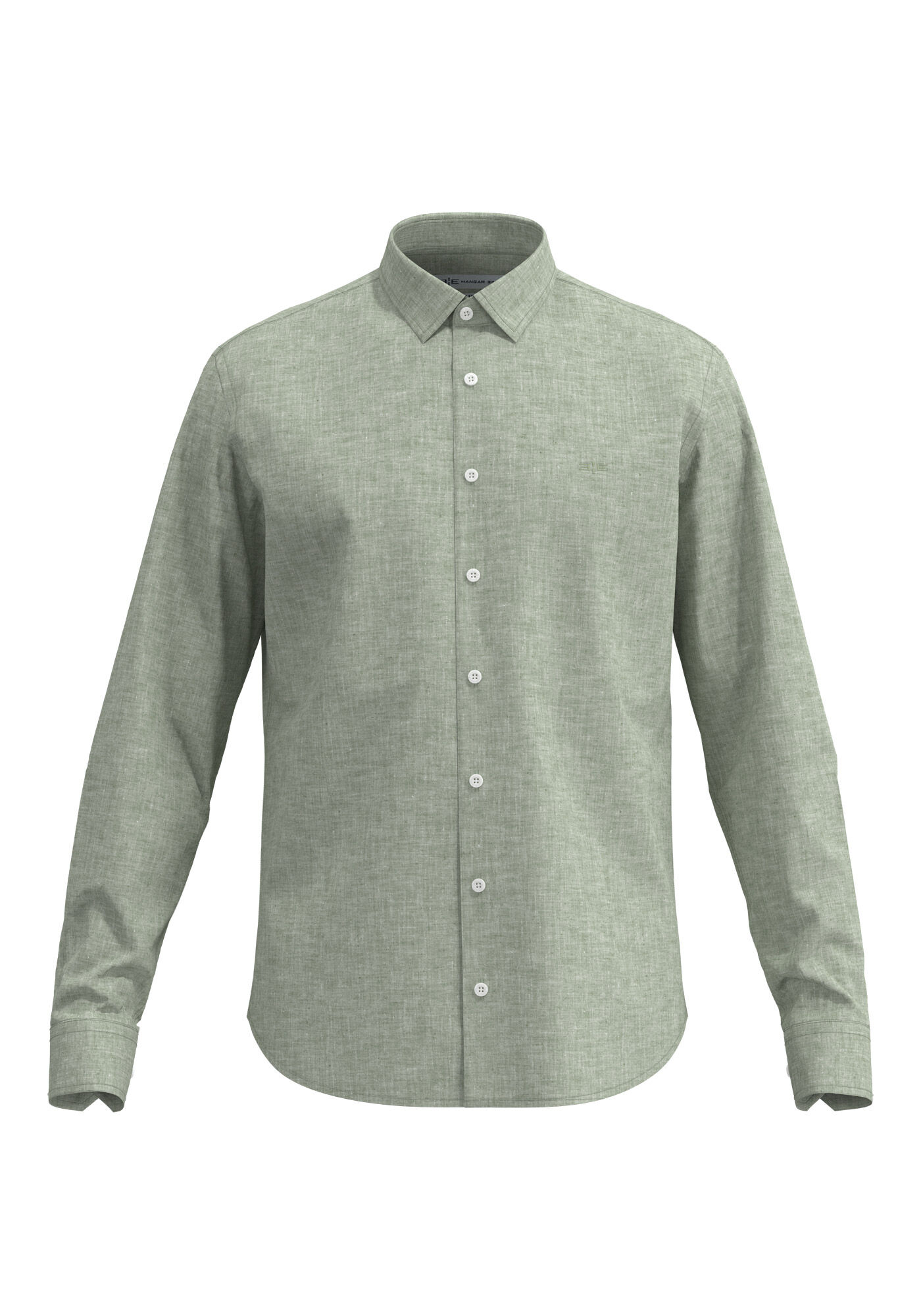 Camisa Slim Fit De Mangas Longas Com Linho, VERDE WING, large.