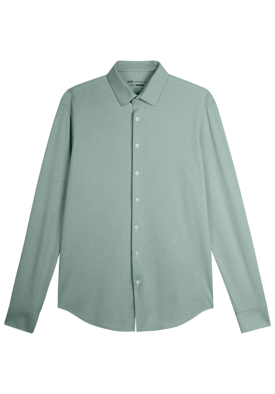 Camisa Masculina Slim Fit em Malha Tech Skin, VERDE TEOS. Camisa Masculina Slim Fit em Malha Tech Skin, VERDE TEOS, large.