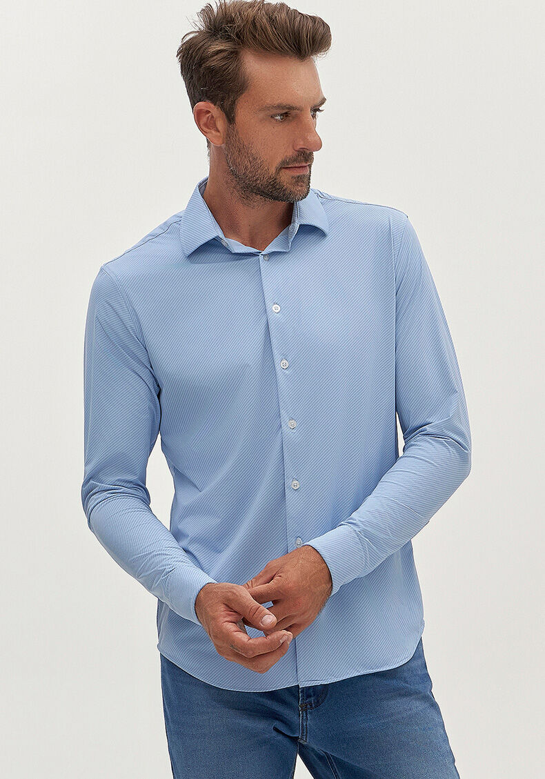 Camisa Masculina Slim Fit em Malha Tech Skin Azul, AZUL BRIGHT, large.