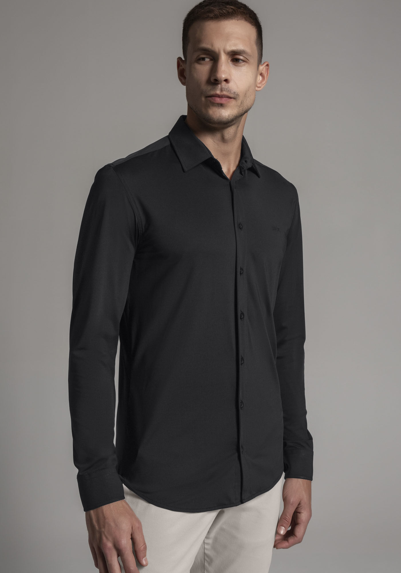 Camisa Masculina Slim Fit Tech Skin, PRETO REATIVO, large.