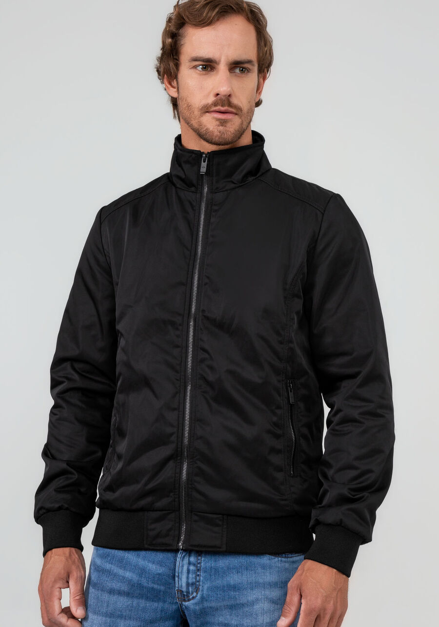 Jaqueta Bomber Masculina em Nylon, PRETO REATIVO, large.