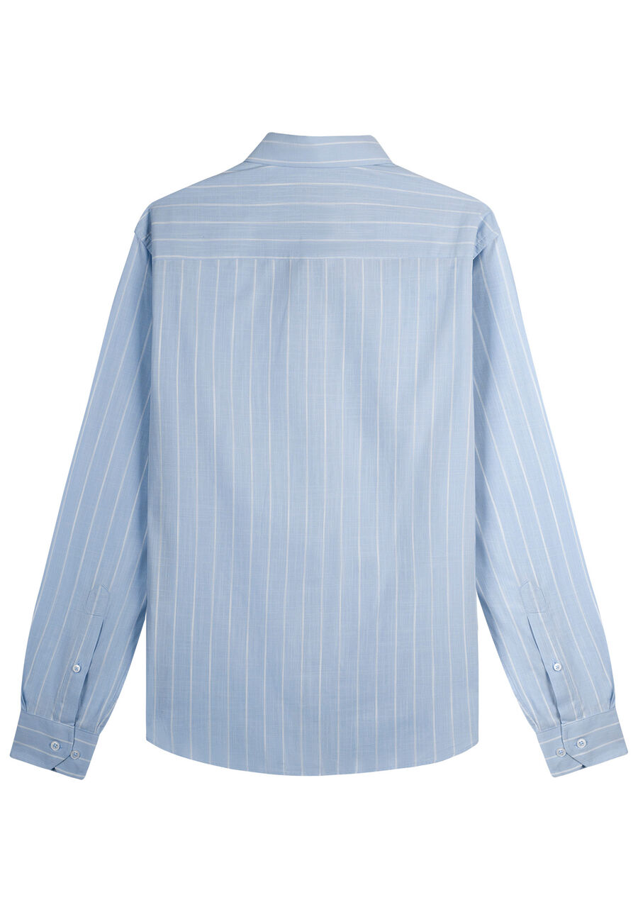 Camisa Masculina Slim Fit em Tecido Flamê Listrada, AZUL CLARO. Camisa Masculina Slim Fit em Tecido Flamê Listrada, AZUL CLARO, large.
