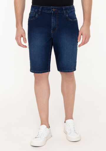 Bermuda Jeans Reta Radial Masculina Com Bolsos E Elastano, JEANS. Bermuda Jeans Reta Radial Masculina Com Bolsos E Elastano, JEANS, large.