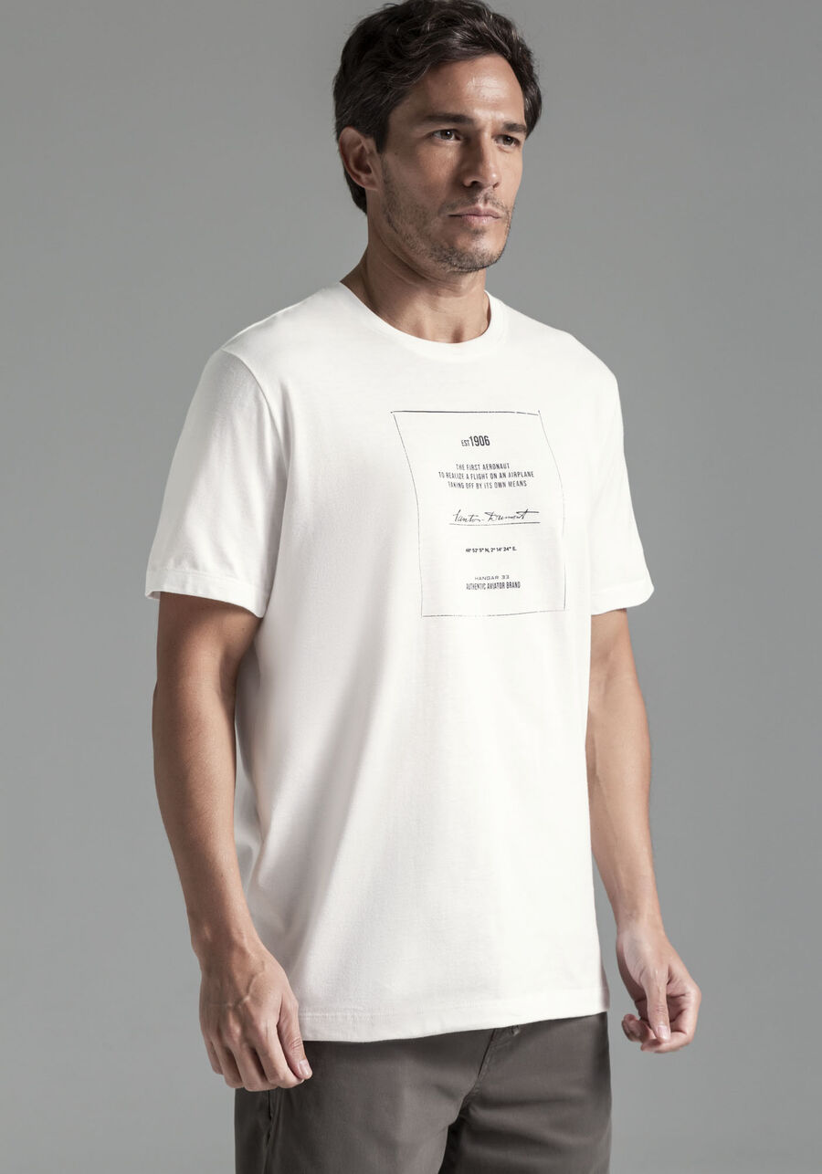 Camiseta Masculina em Malha Especial Santos Dumont, BRANCO OFF WHITE, large.