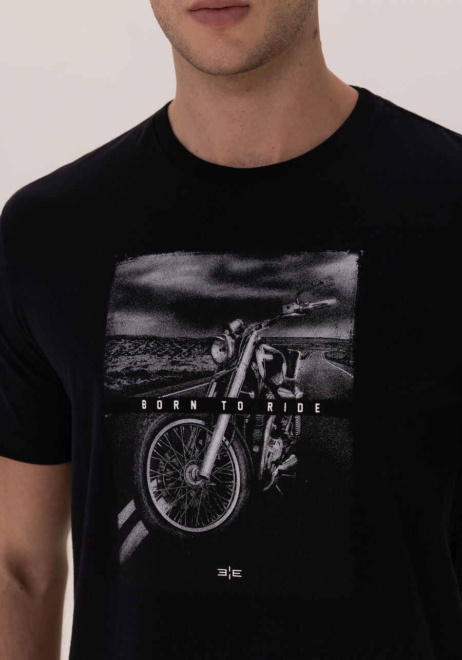 Camiseta Com Mangas Curtas Em Meia Malha Peletizada, PRETO. Camiseta Com Mangas Curtas Em Meia Malha Peletizada, PRETO, large.