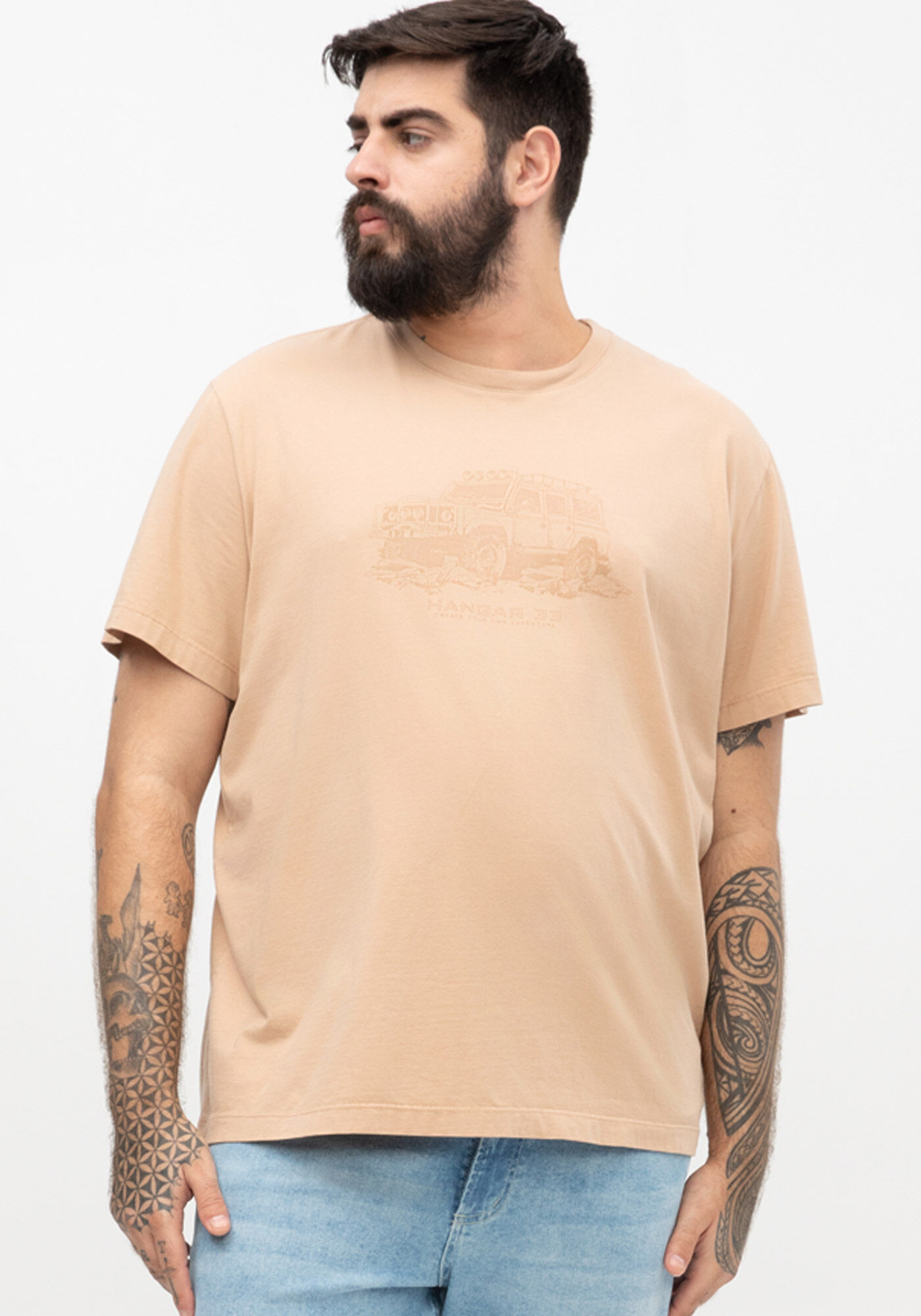 Camiseta Masculina Big & Tall em Malha Estampada, BEGE ZUCCA, large.