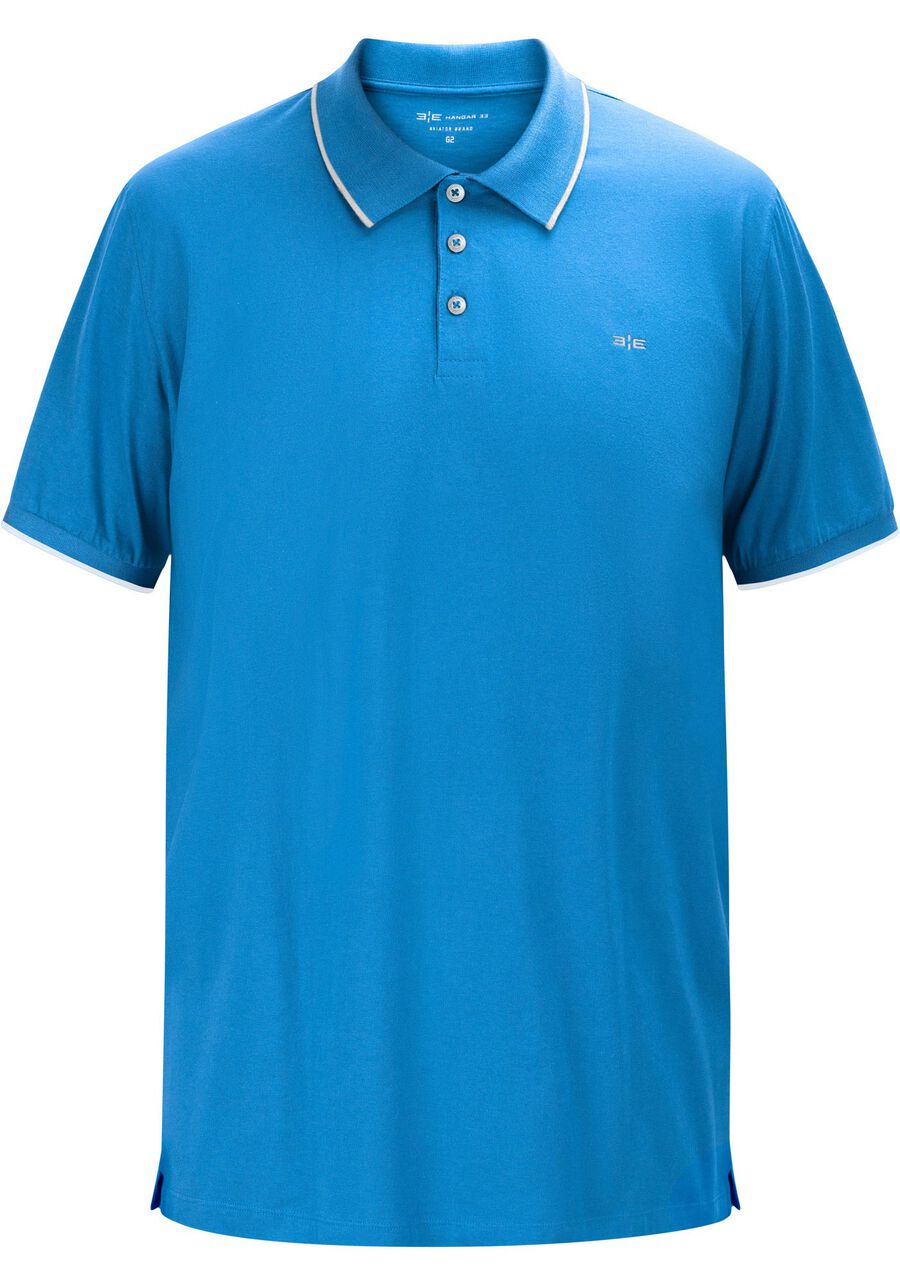 Camisa Polo Masculina Big & Tall com Retilínea, AZUL MIAMI. Camisa Polo Masculina Big & Tall com Retilínea, AZUL MIAMI, large.