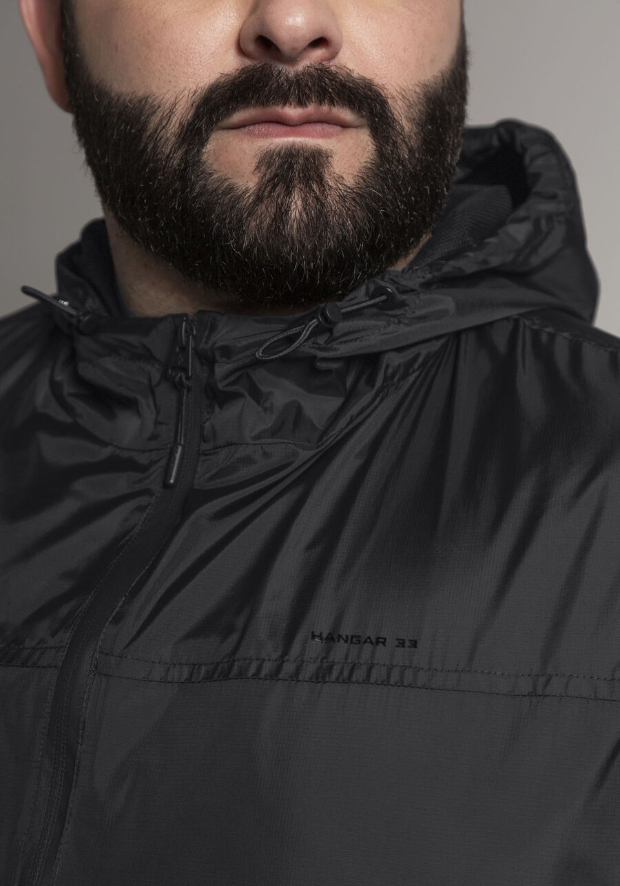 Jaqueta Em Tecido De Poliamida Com Capuz E Zíper Big & Tall, PRETO REATIVO. Jaqueta Em Tecido De Poliamida Com Capuz E Zíper Big & Tall, PRETO REATIVO, large.
