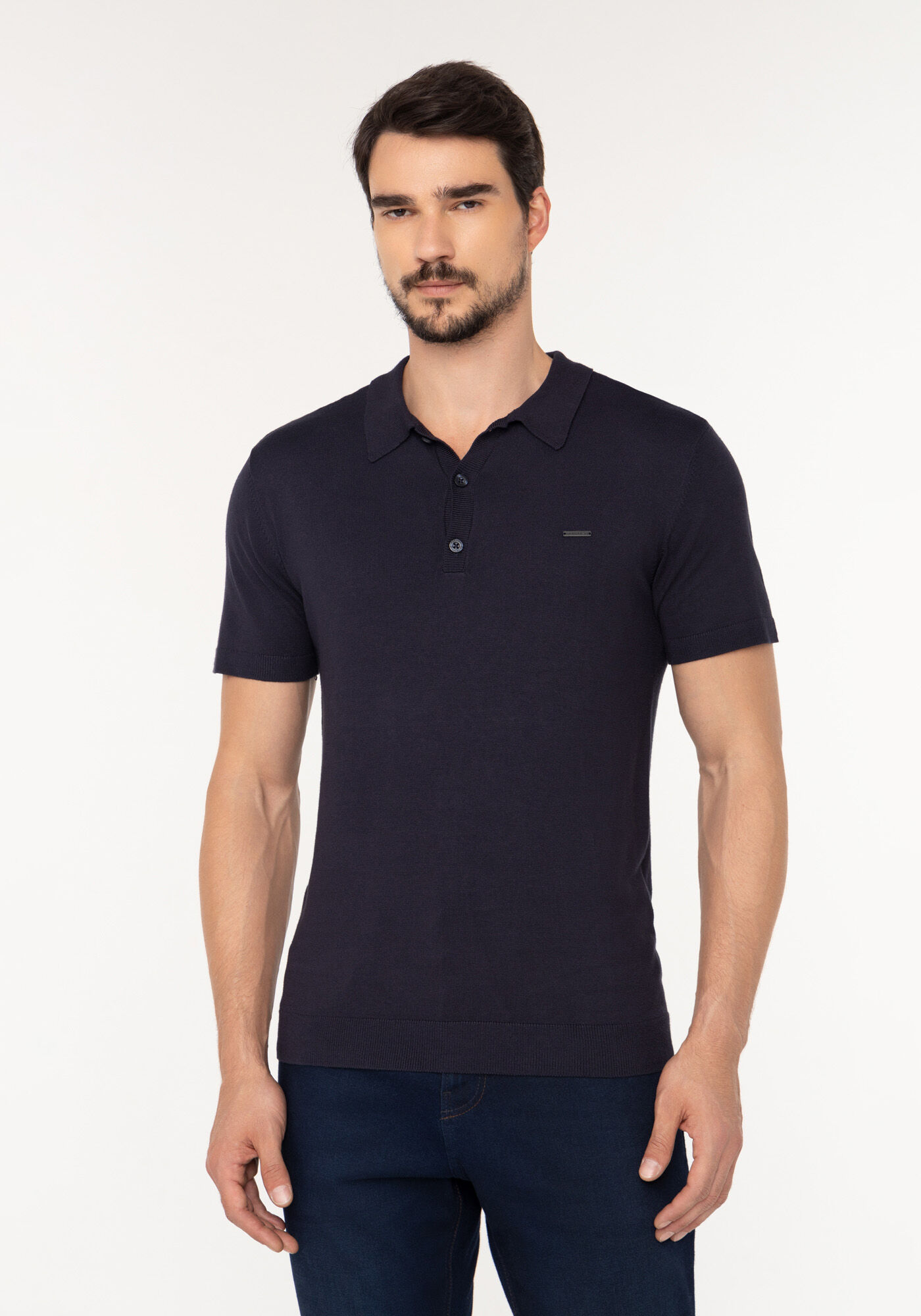 Camisa Polo Em Malha Tric&ocirc; Com Mangas Curtas, MARINHO IMPERIO, large.