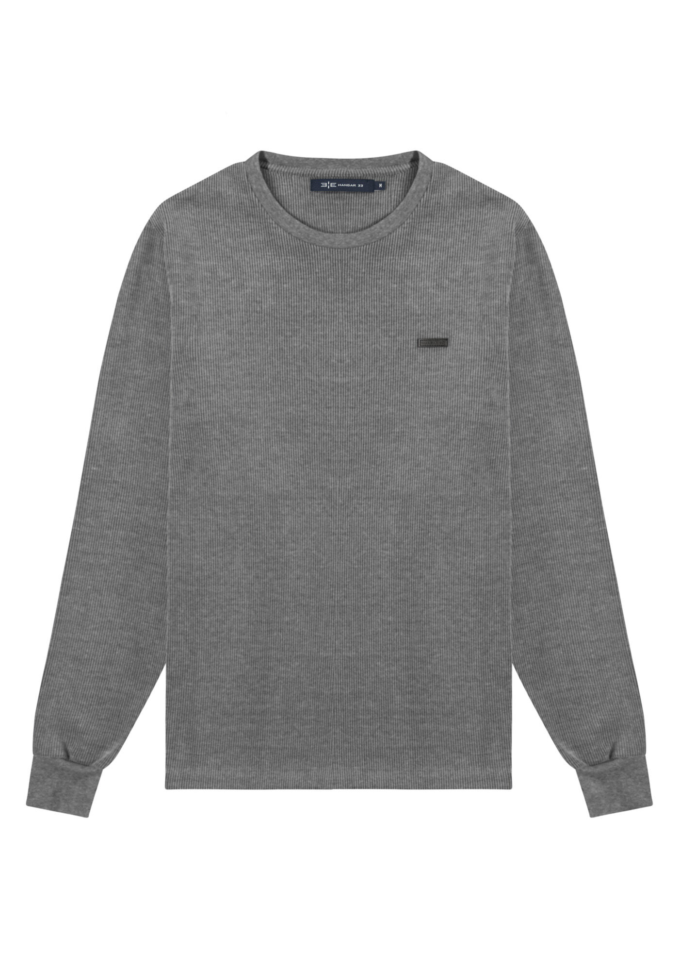 Camiseta Manga Longa Masculina em Tric&ocirc; Texturizado, MESCLA MEDIO, large.