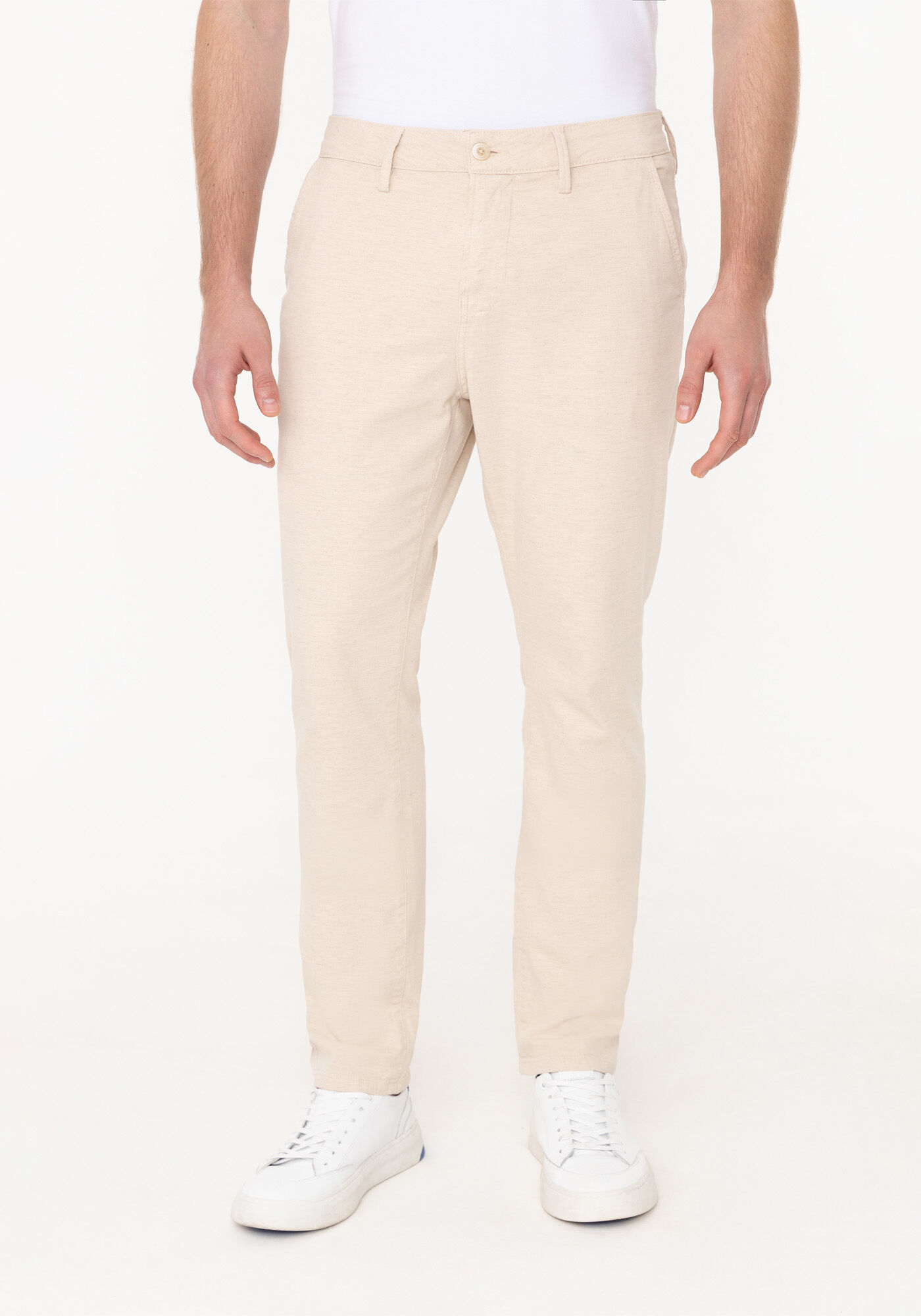 Cal&ccedil;a Slim Chino Turbofan Com Linho E Bolsos Funcionais, BEGE MARFIM, large.
